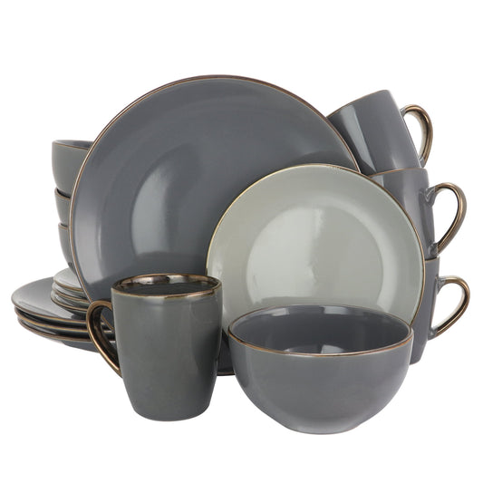 Elama Tahitian Grand 16 Pieces Luxurious Dinnerware Set in Stone, Slate