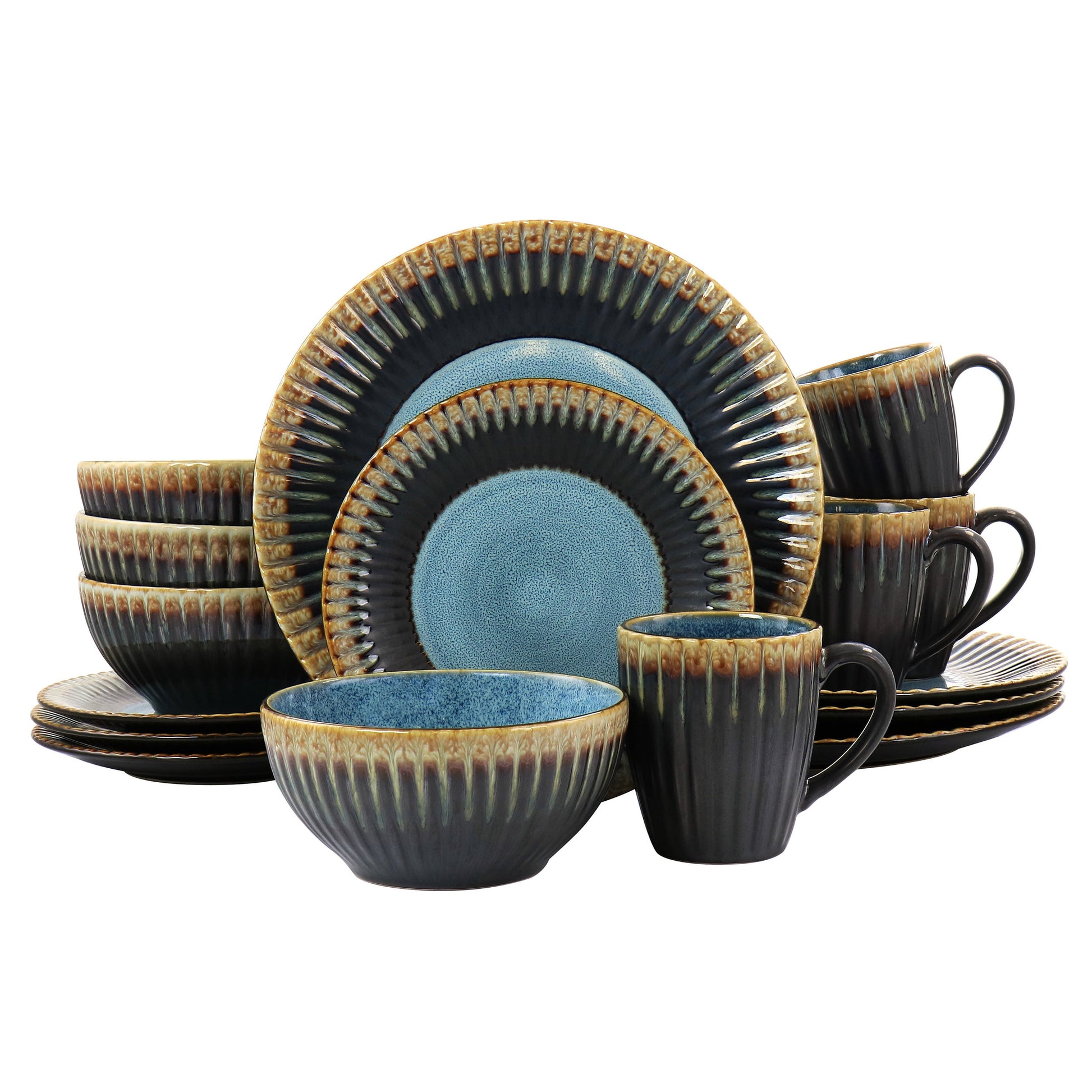 Elama Tavilla 16 Pieces Round Stoneware Dinnerware Set in Multi Color