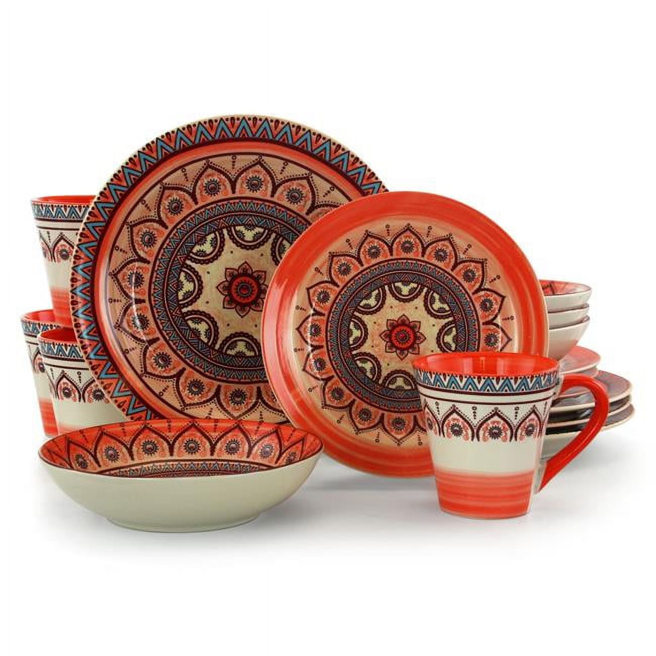 Elama Zen Rust Mozaik 16 Piece Round Stoneware Dinnerware Set