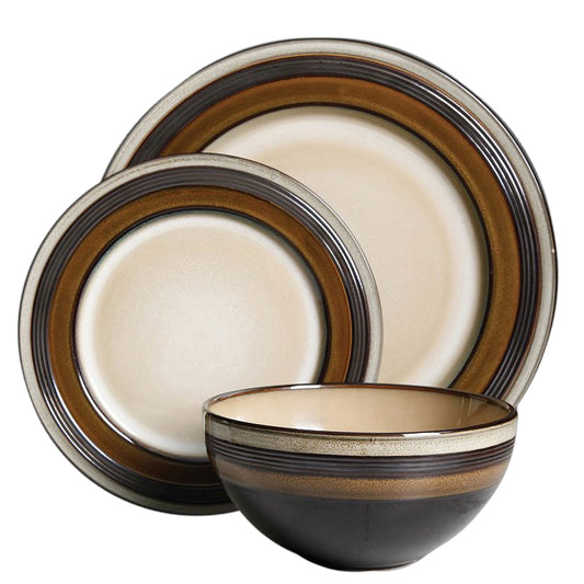 Everston 12 pc Dinnerware Set - Brown - Metallic Reactive - Stoneware