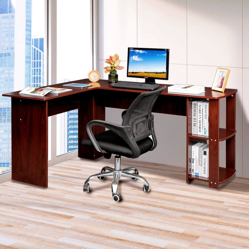 Zimtown L-Shaped Computer Desk Workstation Laptop PC Table Shelves Office Furni Dark Brown