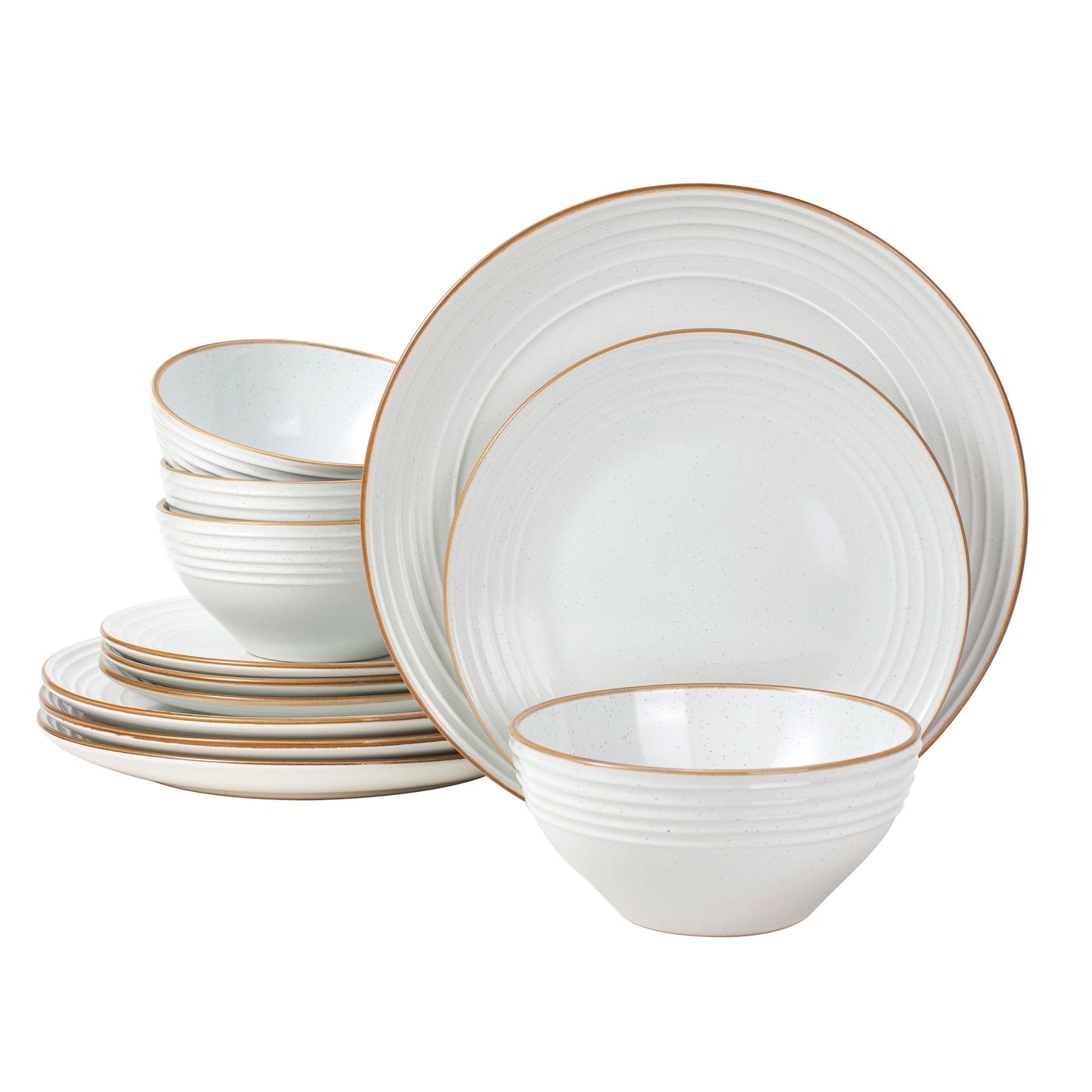 Famiware Jupiter 12 Piece Stoneware Dinnerware Set, Plates and Bowls Set for 4, White