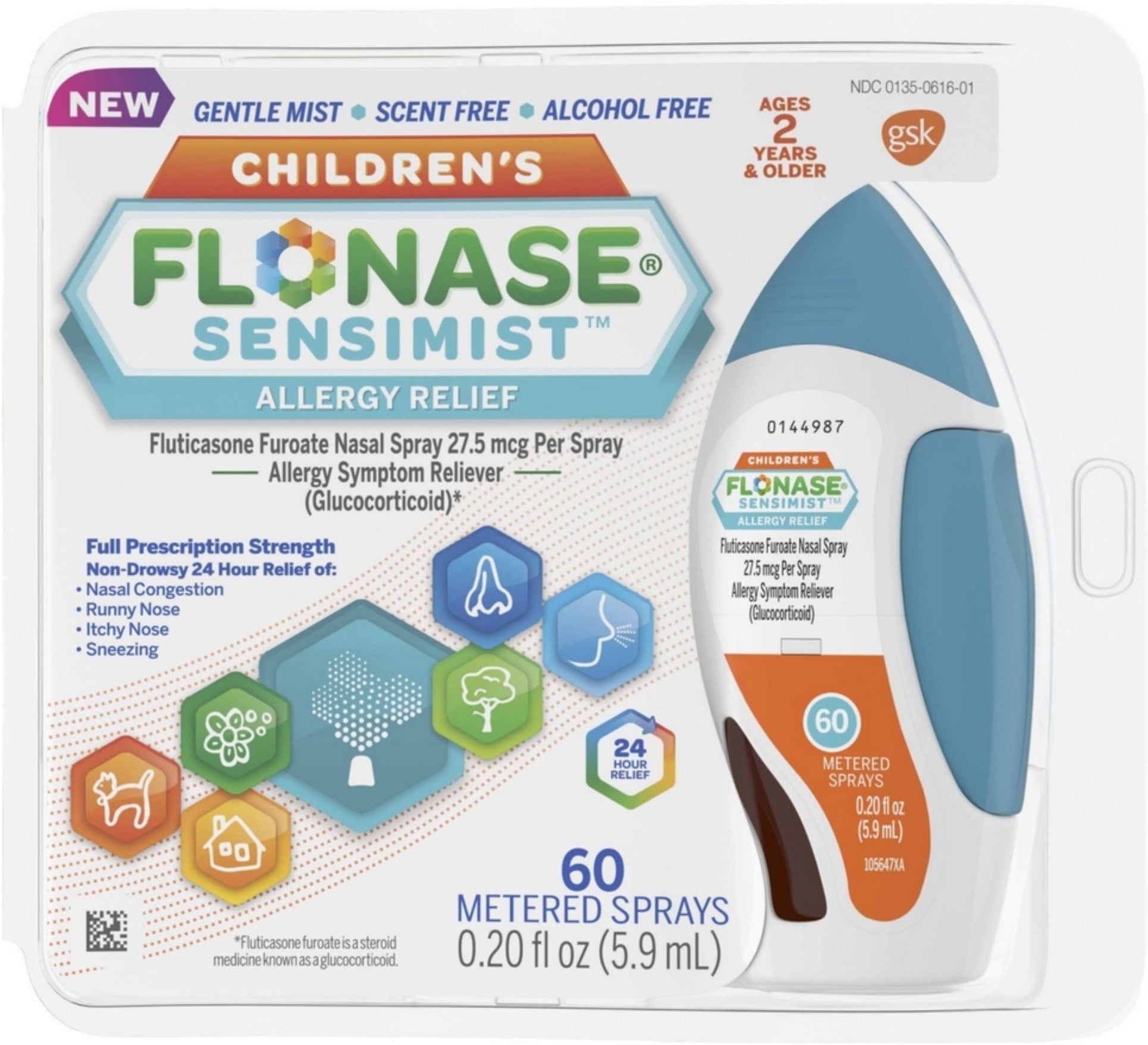 Flonase Sensimist Allergy Relief Nasal Spray, Gentle Mist, Scent-Free 0.20 oz (Pack of 3)