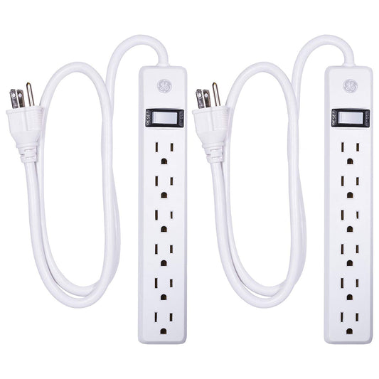 GE 6 Outlet Surge Protector 3ft. 450J White 2 Pack – 14709