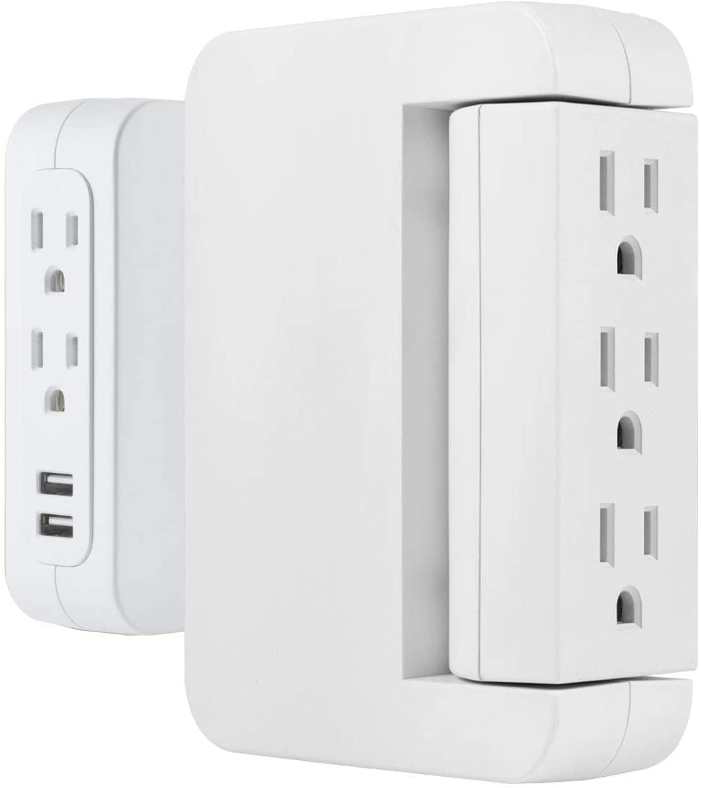 GE Pro Side-Access Swivel Surge Protector, 5-Outlet Wall Tap with 2 USB Ports, 3 Prong, Charging Station, 560 Joules, White, 2 Pack - 55246