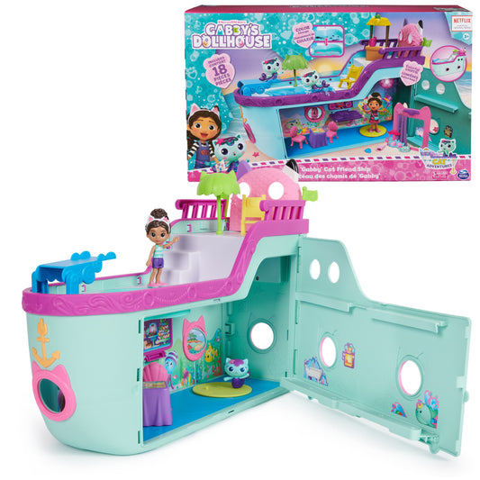 Gabby’s Dollhouse, Gabby Cat Friend Ship Cruise Ship Toy Vehicle Playset, Toddler Toys, Ages 3+