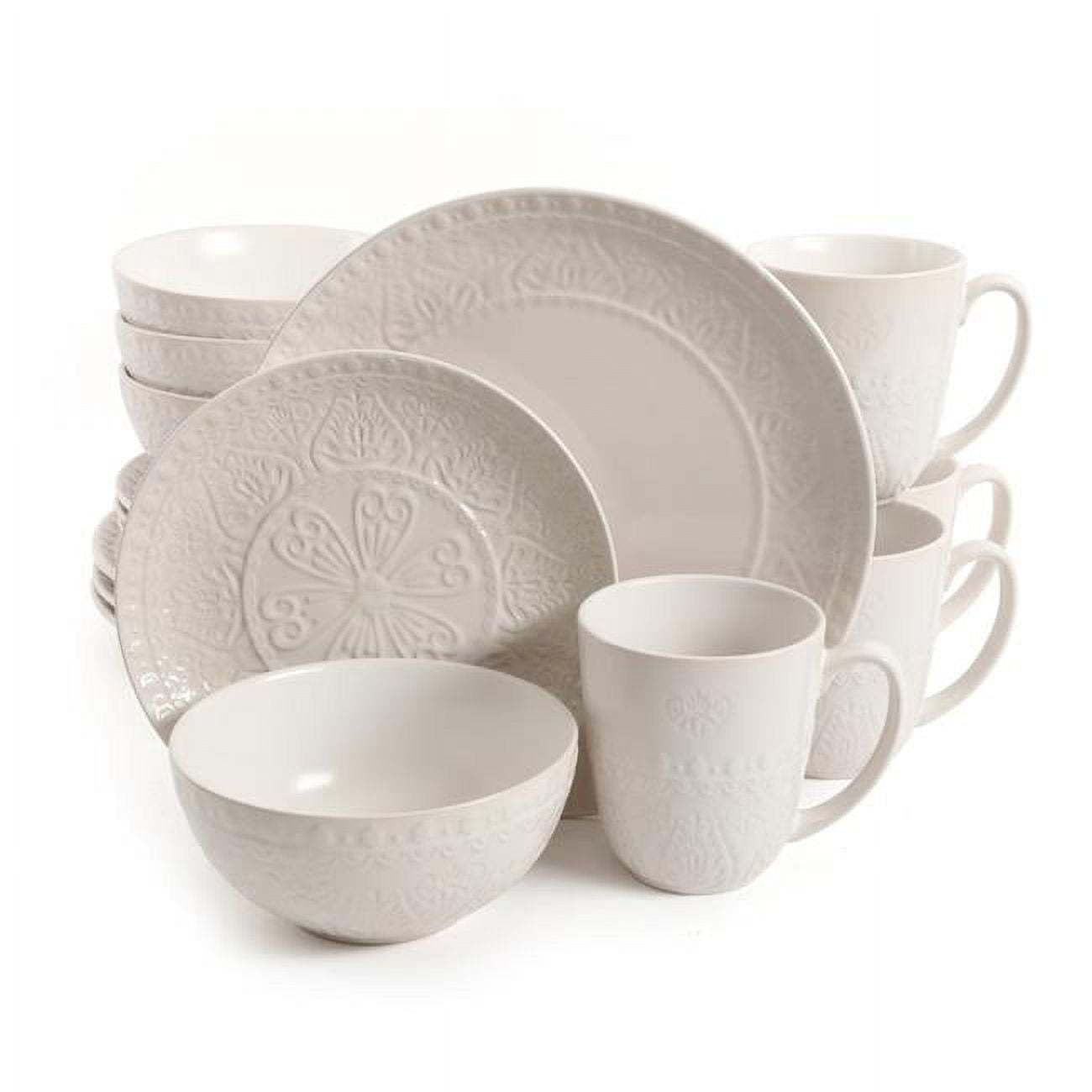 Gibson Elite 124146.16 Elite Milanto Stoneware Dinnerware Set Service for 4, Cream - 16 Piece