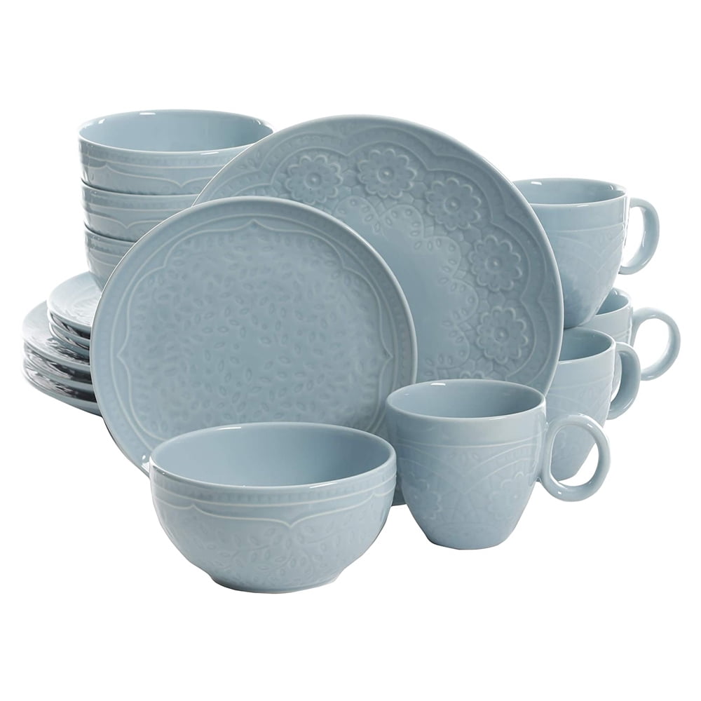 Gibson Elite 16 Piece Floral Glaze Dinnerware Set w/ Plates, Bowls, & Mugs