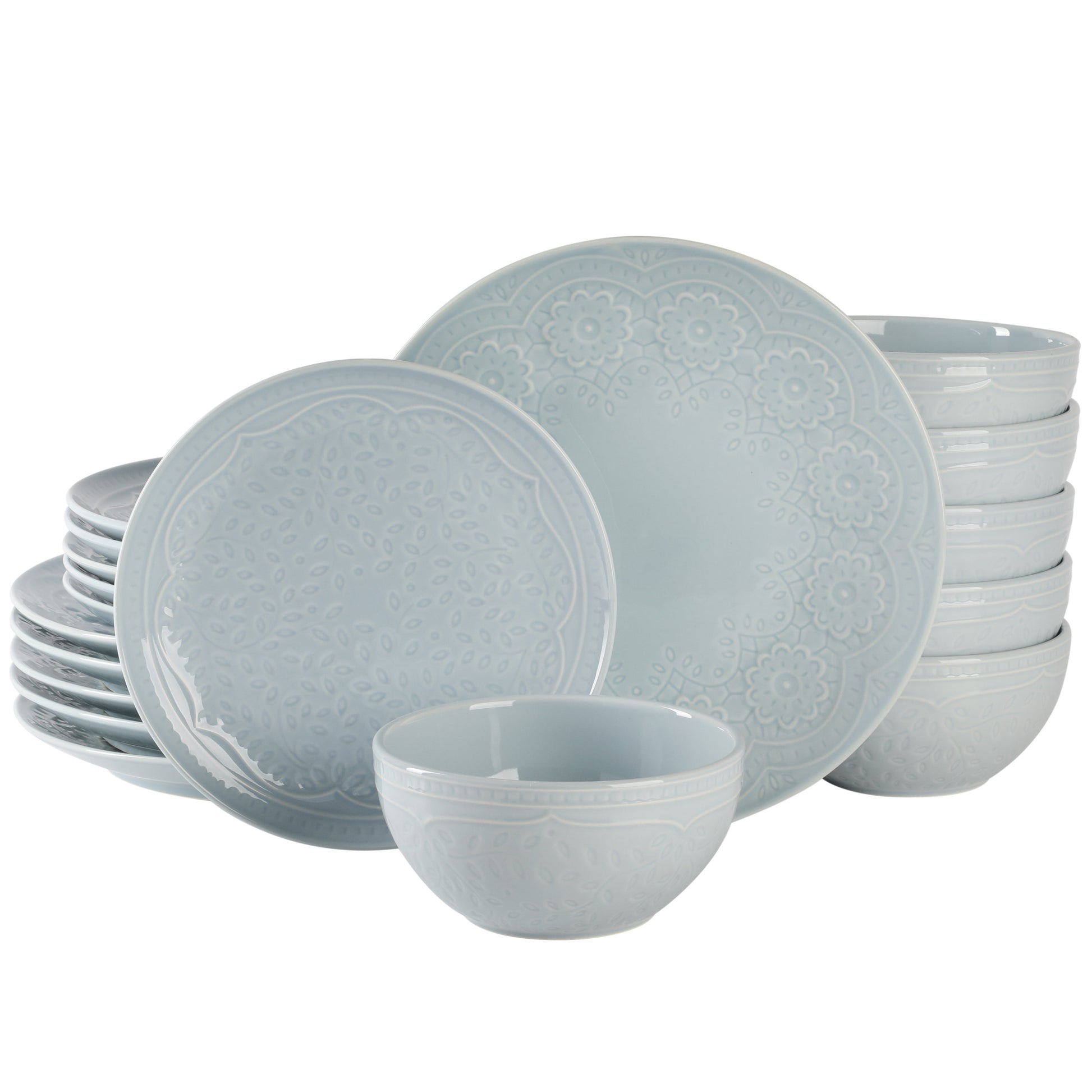 Gibson Elite Alemany 18 Piece Embossed Dinnerware Set - Aqua Blue