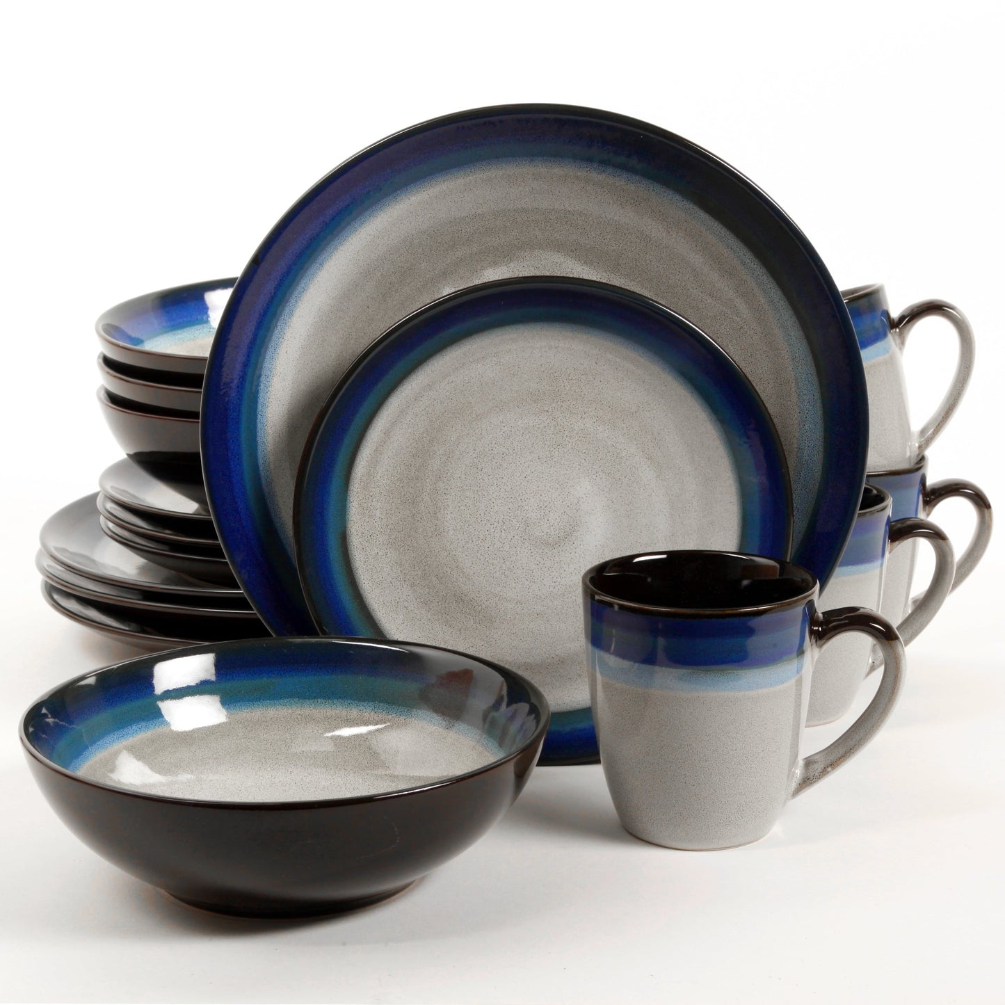 Gibson Elite Couture Bands 16-Piece Dinnerware Set - Cream Blue