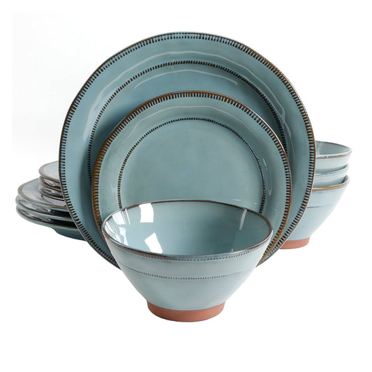 Gibson Elite Terranea 12 Piece Dinnerware Set in Teal