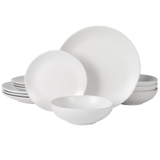 Gibson Home Bethel 12-Piece Matte White Stoneware Dinnerware Set