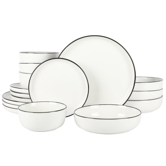 Gibson Home Vienna Dinnerware Dishes Set, Service for 4 (16pcs), White w/ Black Rim