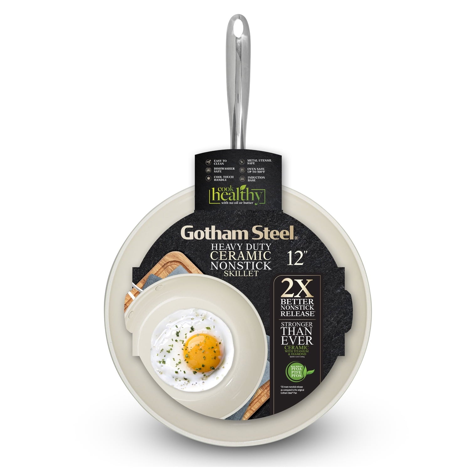 Gotham Steel Ceramic Fry Pan Nonstick Cream Frying Pan 12 Inch