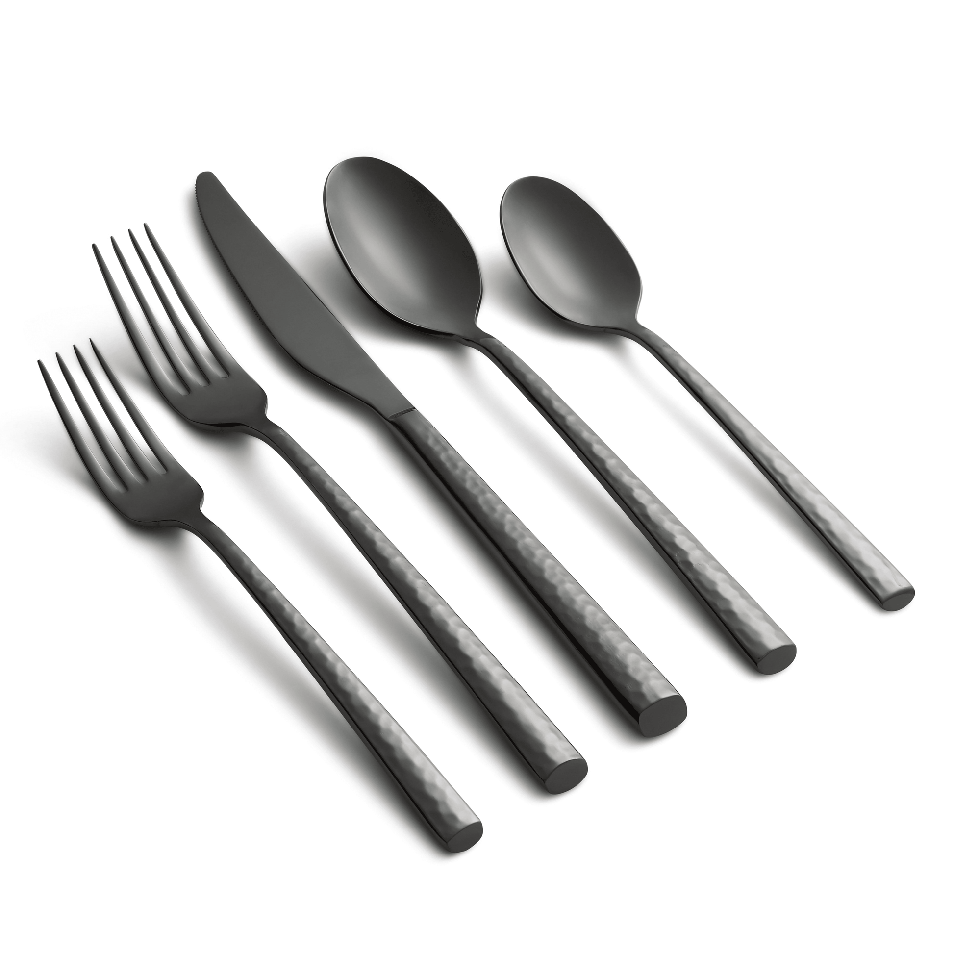 Graze by Cambridge Toya Forged 18/0 Stainless Steel Hammered Black Mirror 20-Piece Flatware Set, Service for 4