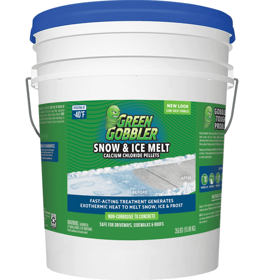 Green Gobbler 96% Pure Calcium Chloride Snow & Ice Melt Pellets | Concrete Safe Ice Melt (35 lb Pail)