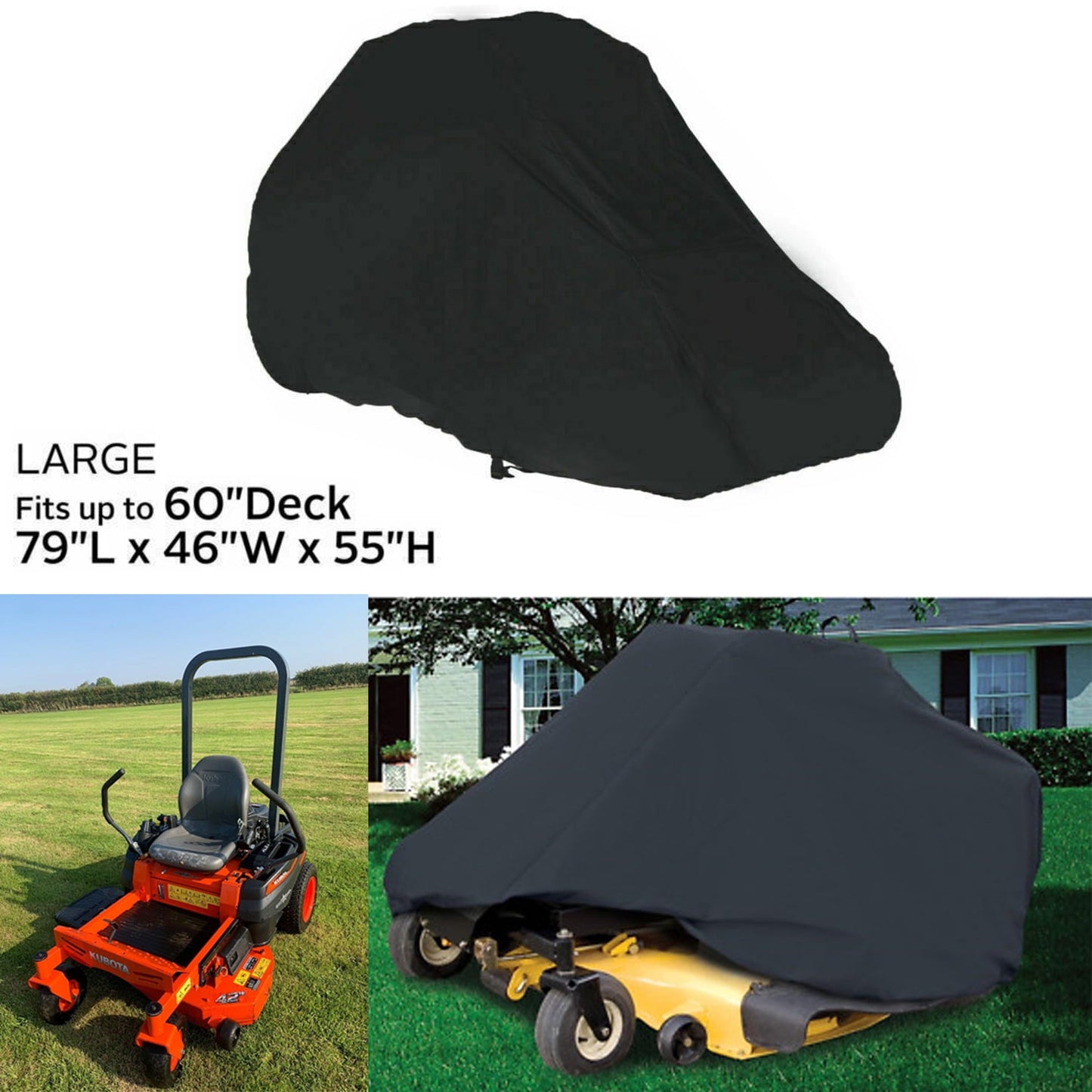 Heavy-Duty Zero Turn Lawn Mower Cover up to 60" Width Decks, Lawn Tractor Covers, Black