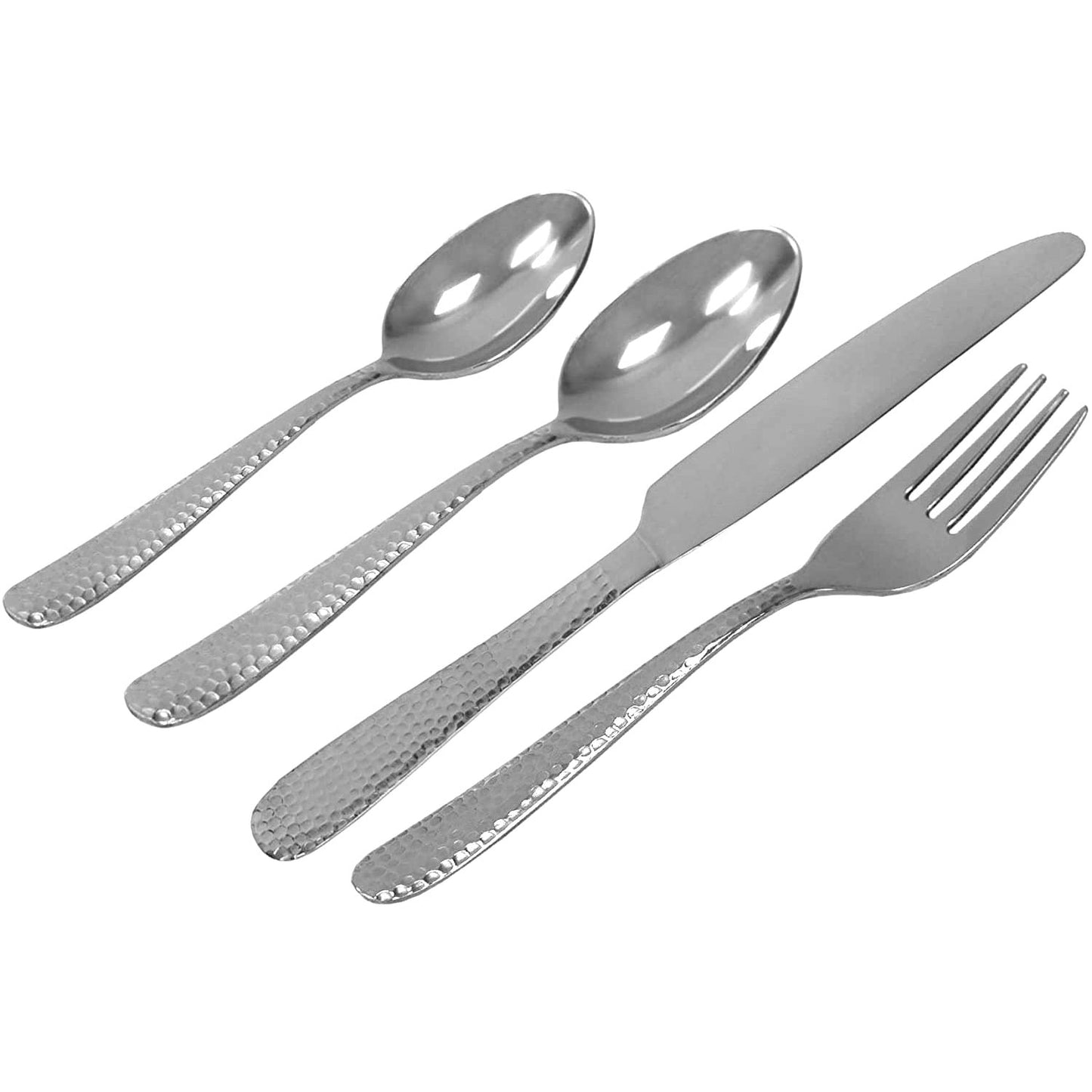 Home Basics 16 Piece Hammered Finish Stainless Steel Flatware Set, Silver