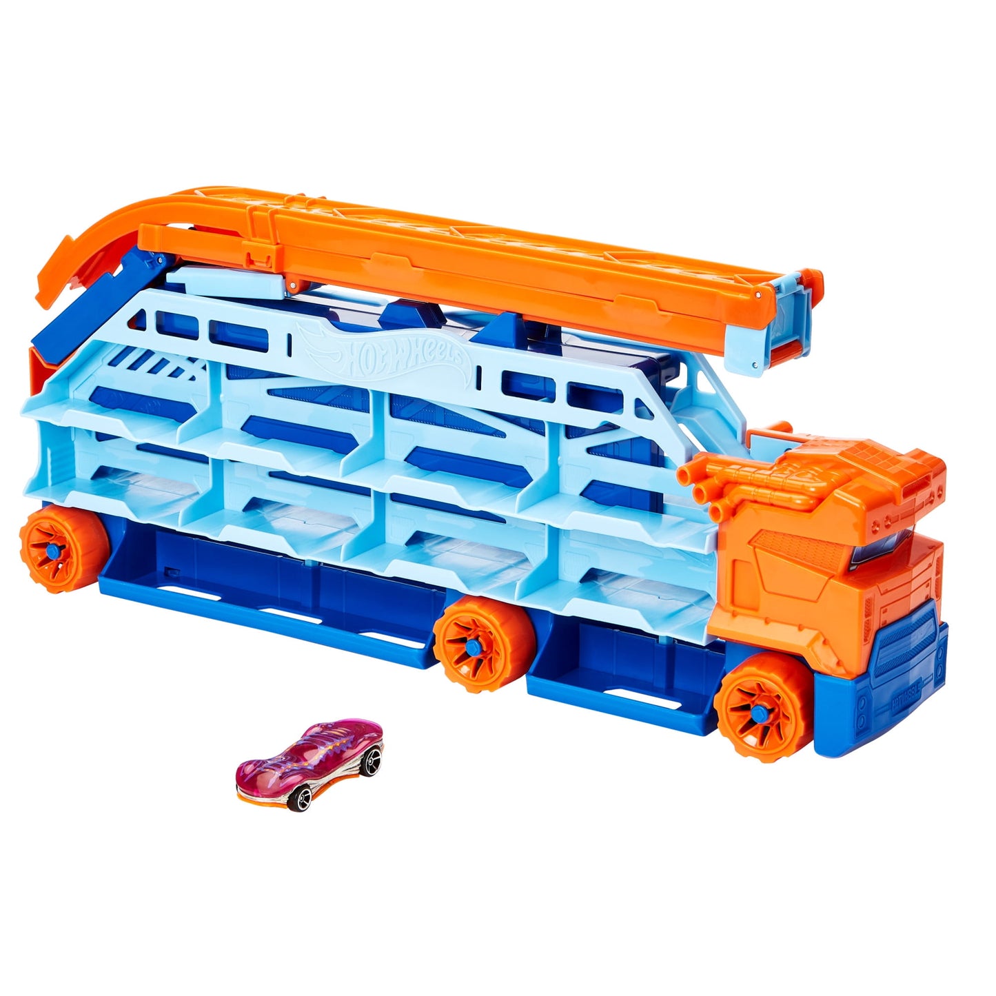 Hot Wheels City Speed Drop Transport Hauler with 1 Toy Car, Stores 20+ 1:64 Scale Vehicles