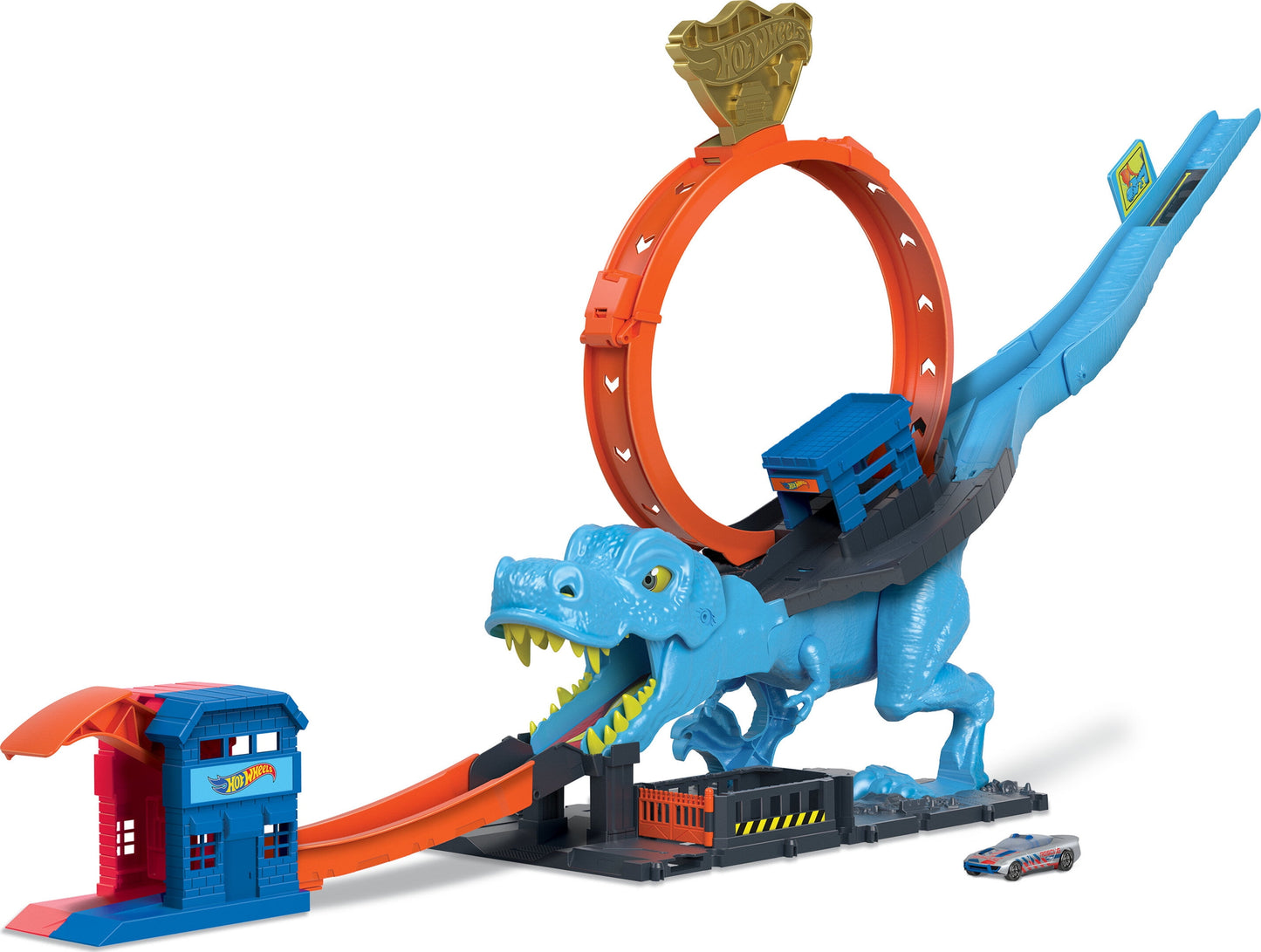 Hot Wheels City T-Rex Dinosaur Chomp-Down Track Set with a Huge Loop & 1:64 Scale Toy Car for Age 3 - 5, 40.51 in