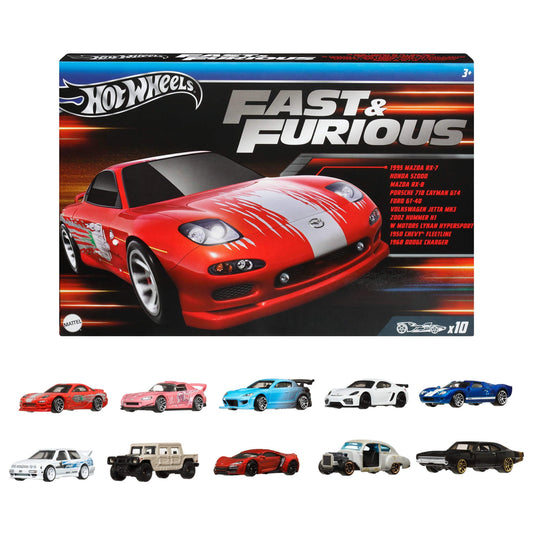 Hot Wheels Fast & Furious 1:64 Scale Die-Cast Toy Cars, Set of 10