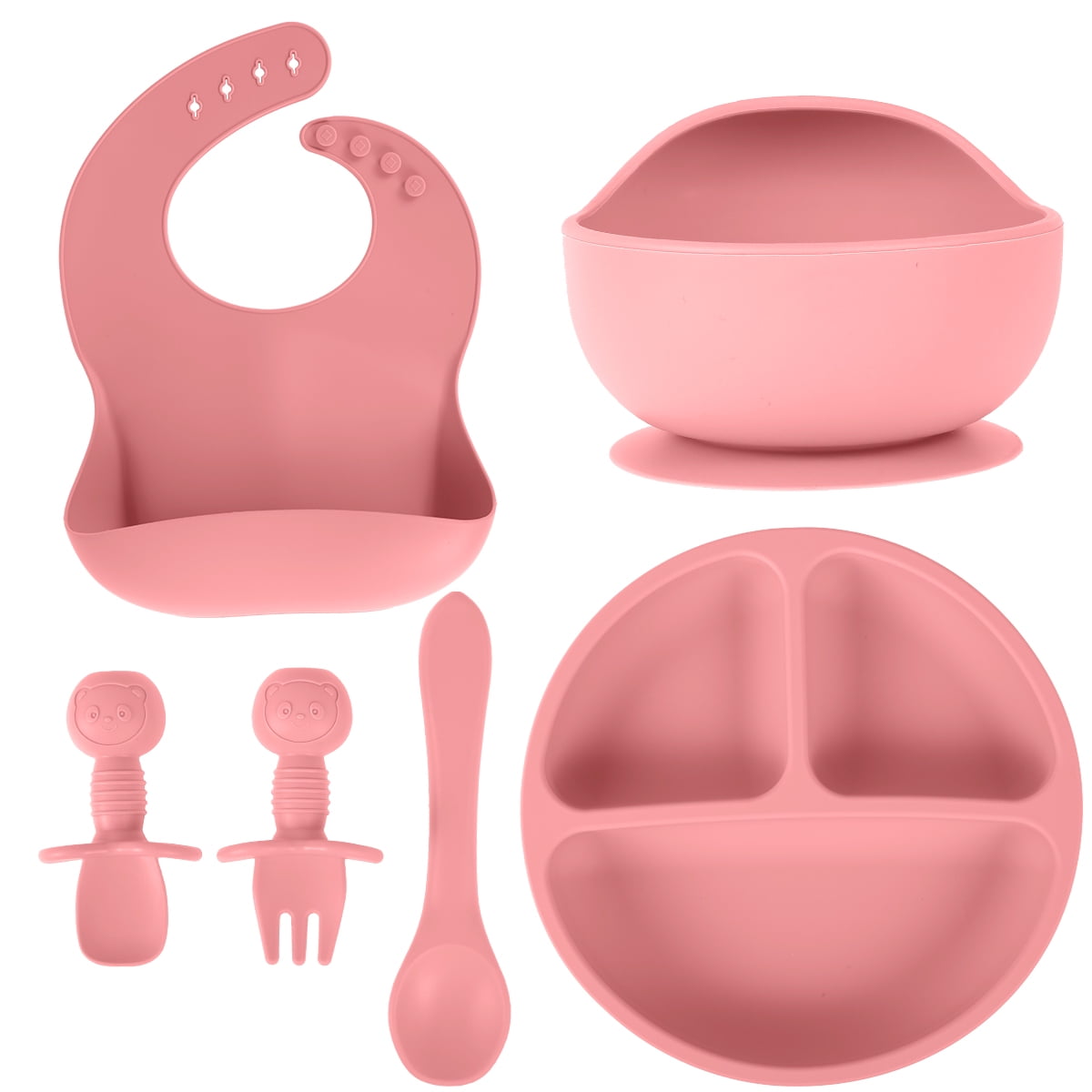 JTWEEN Baby Led Weaning Supplies - Baby Feeding Set - Silicone Suction Bowls, Divided Plates, Straw Sippy Cup - Toddler Self Feeding Eating Utensils Dishes Set with Bibs, Spoons, Fork - 6 Months