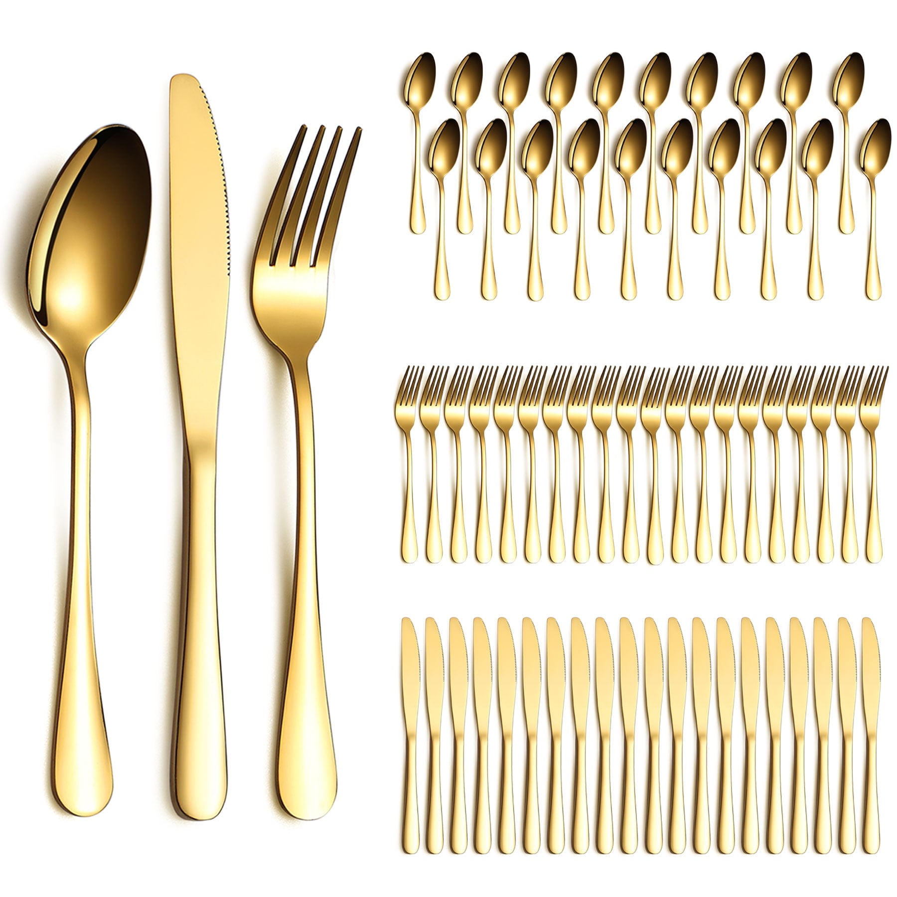 Jeaker Gold Silverware Set 60 Piece Stainless Steel Flatware Set, Knives Forks Spoons Cutlery Set Service for 20