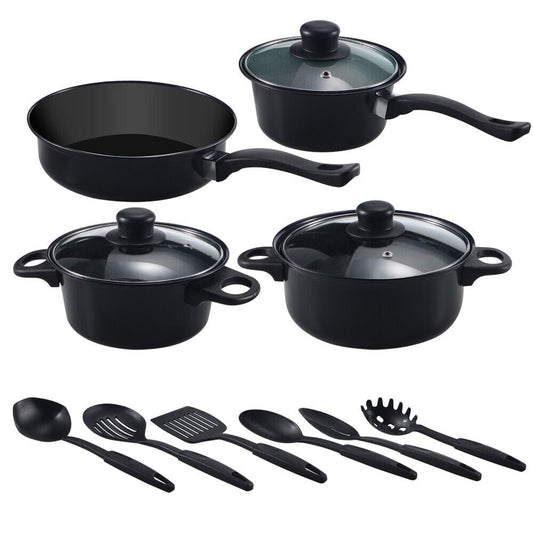 Jinyi 13 Piece Cookware Set Nonstick Pots & Pans Home Cookware Set -Black