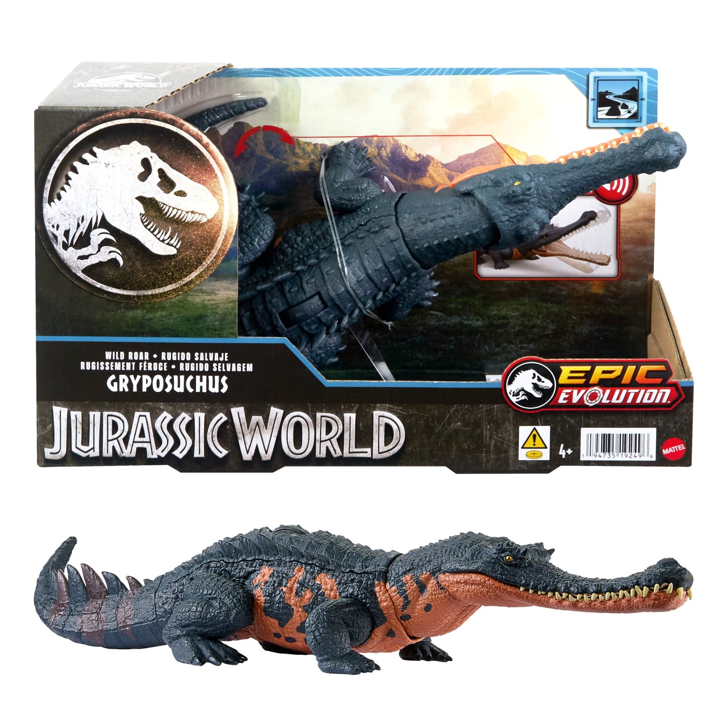 Jurassic World Wild Roar Gryposuchus Dinosaur Action Figure Toy with Attack & Sound