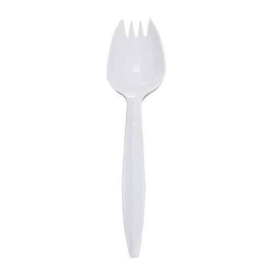 Karat U2210W PP Plastic Medium Weight Disposable Sporks for take-out, Camping, Cafeteria, White, 1,000 ct