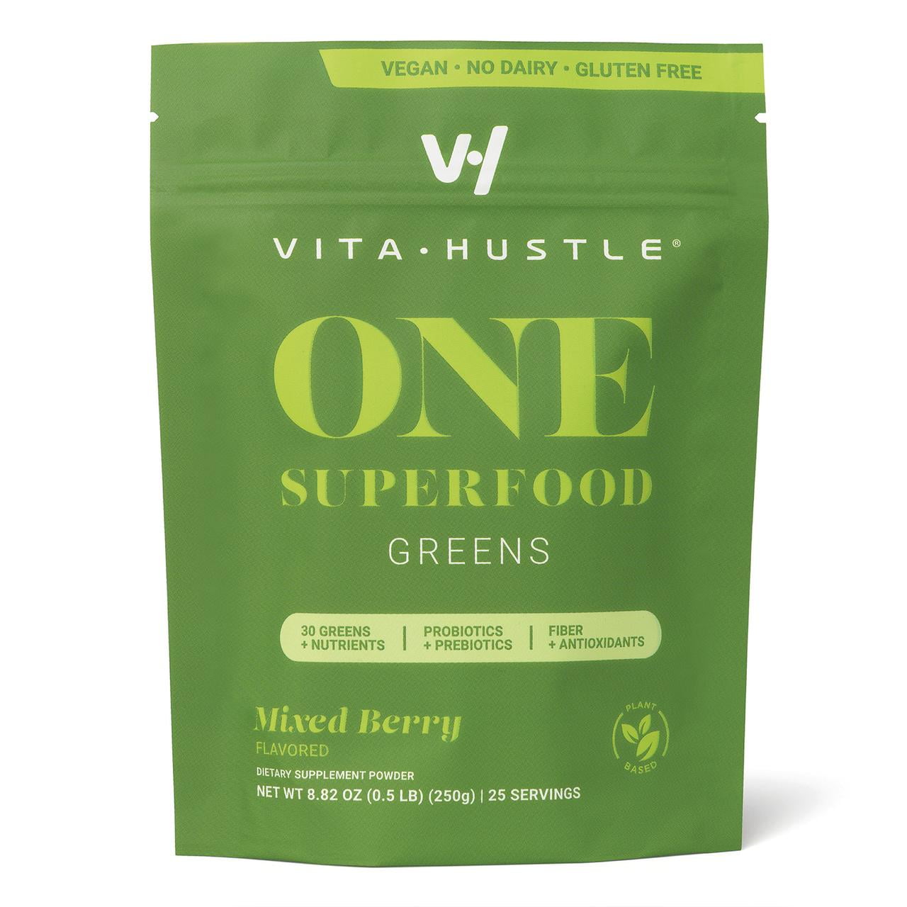 VitaHustle One Superfood Greens Powder, Probiotics, Mixed Berry, 25 Servings