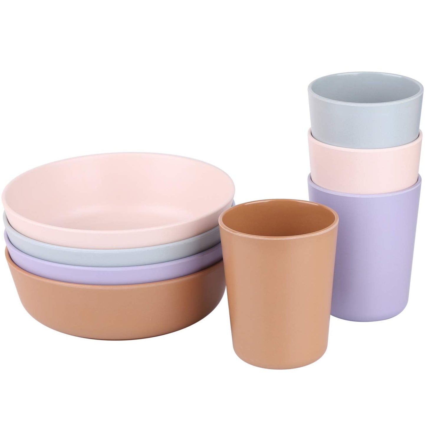 Kids Bamboo Bowls and Cups Dinnerware Set – 8-Piece Toddler Bowls and Cups BPA Free, Eco-Friendly, Non-Toxic, Stackable, Dishwasher Safe Kid Tableware Set