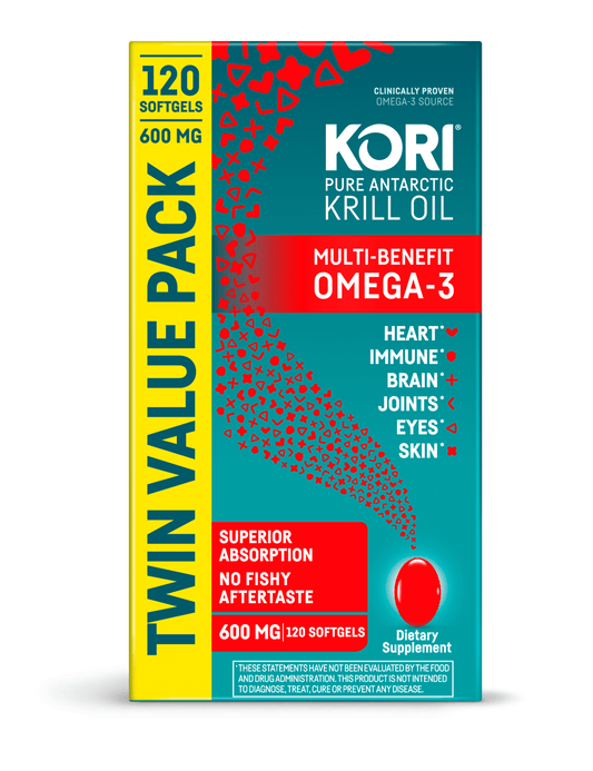 Kori Krill Superior Absorption, Omega-3 Supplement for Overall Health, 120 Count, Twin Pack