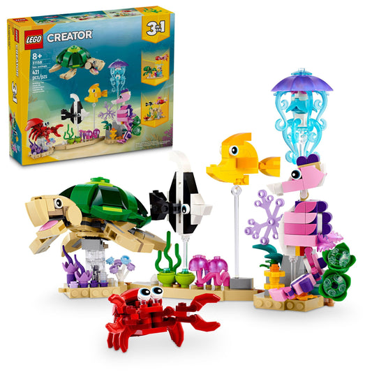 LEGO Creator 3 in 1 Sea Animals Toys Building Set for Kids, Transforms from Turtle to Fish Figures to Octopus and Squid Models, Birthday Gift Idea for Boys and Girls Ages 8 Years Old and Up, 31158