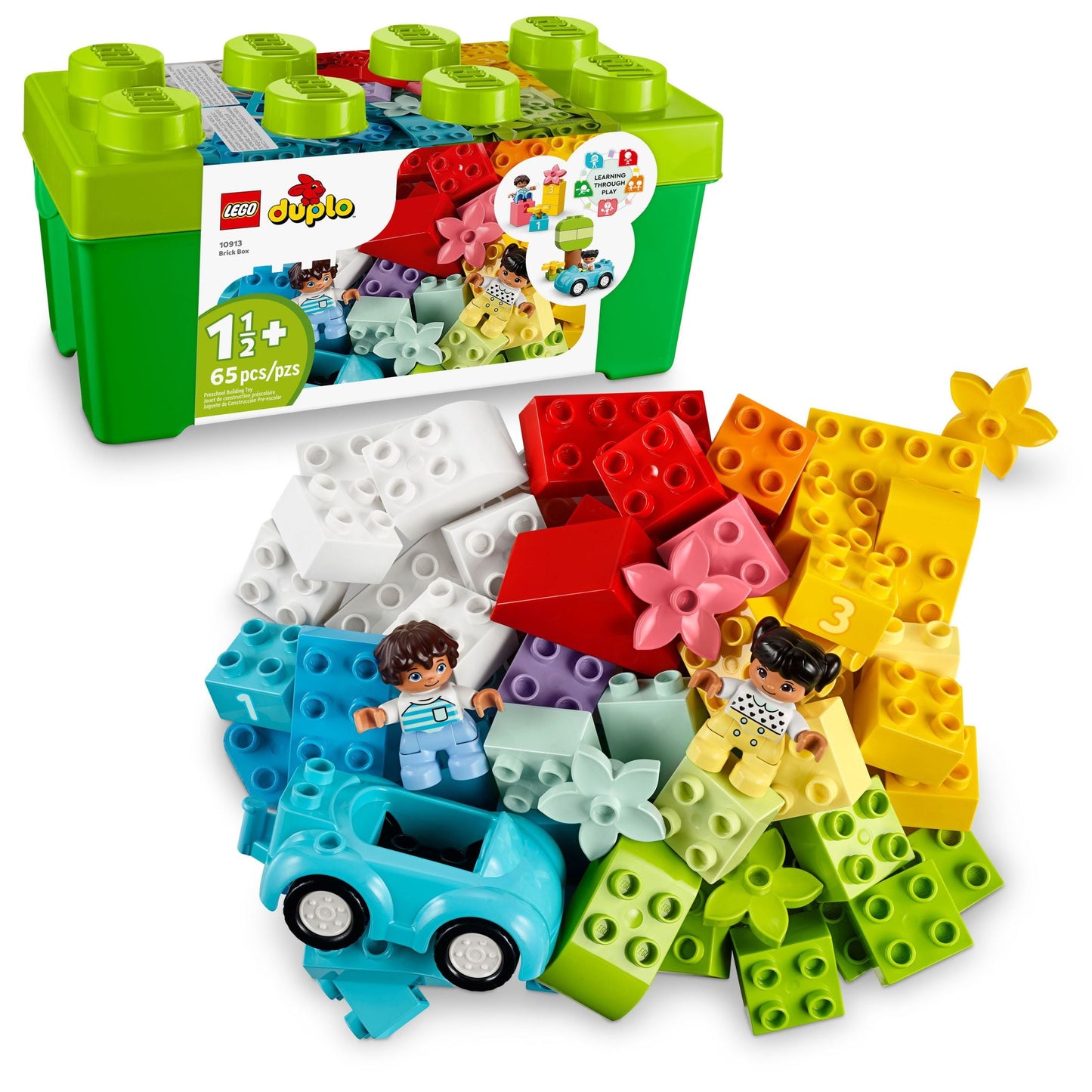 LEGO DUPLO Classic Brick Box Building Set with Storage 10913, Toy Car, Number Bricks and More, Learning Toys for Toddlers, Boys & Girls 18 Months Old