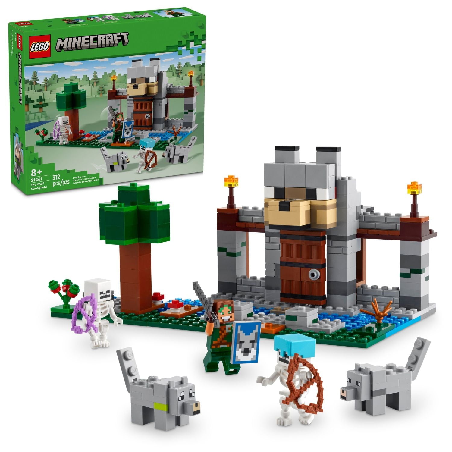 LEGO Minecraft The Wolf Stronghold Fortress Playset, Video Game Toy for Boys and Girls, Action Packed Castle Building Set with Minecraft Minifigures, Minecraft Toy Gift for Kids Ages 8 and Up, 21261