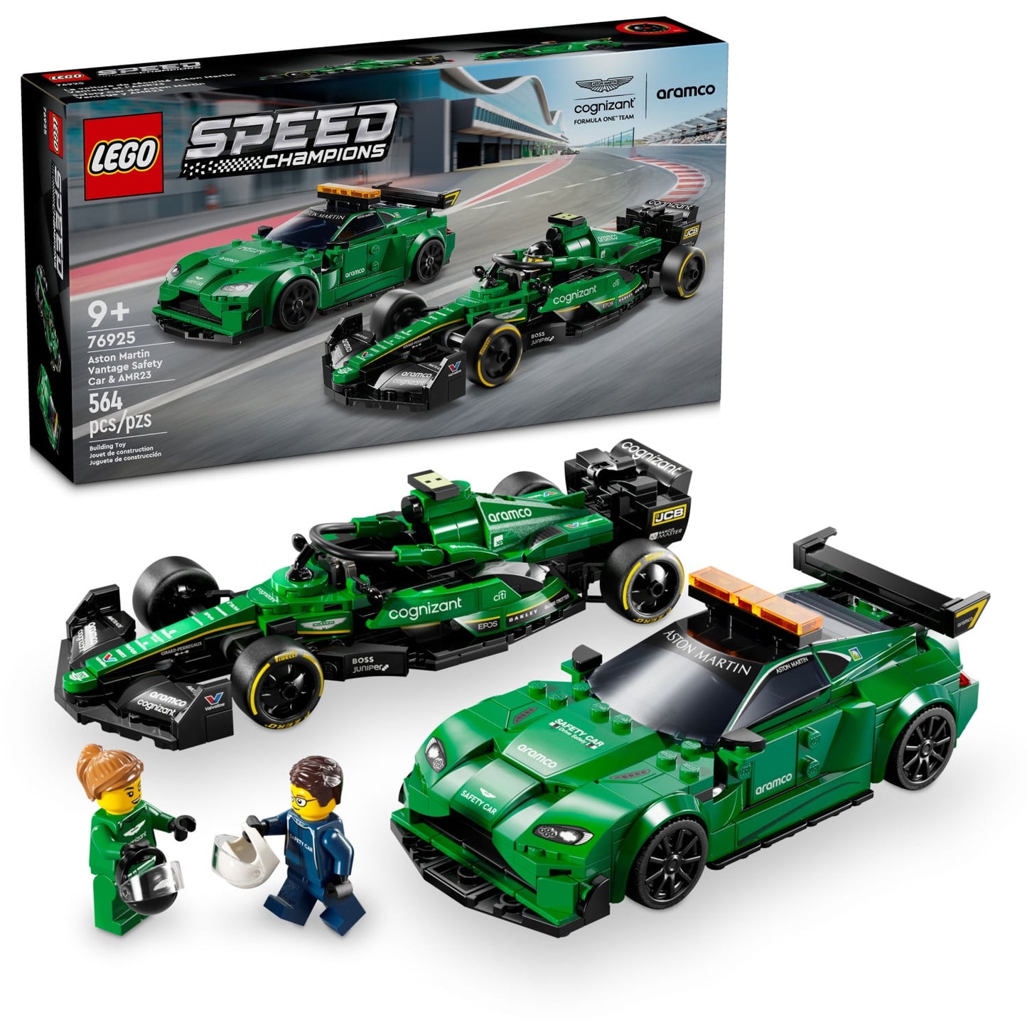 LEGO Speed Champions Aston Martin Safety Car & AMR23 Racing Car Toy, 2 Vehicles Included, Aston Martin Car Toy & F1 Toy Model with 2 Minifigures, Birthday Gift for Kids 9 Years Old and Up, 76925