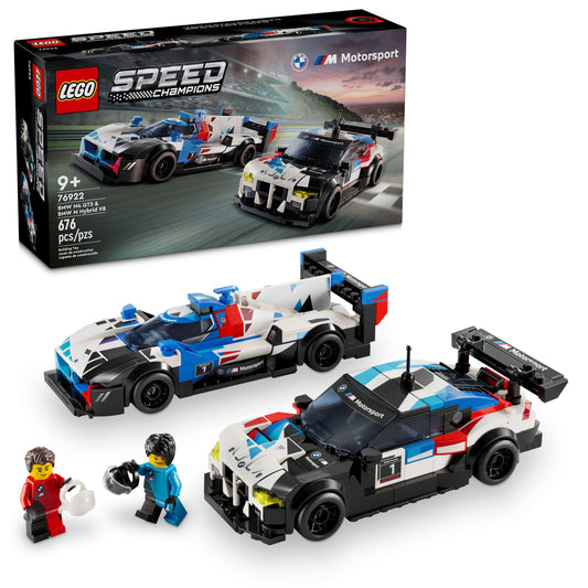 LEGO Speed Champions BMW M4 GT3 & BMW M Hybrid V8 Race Cars, BMW Toy for Kids with 2 Buildable Models and 2 Driver Minifigures, Car Toy Birthday Gift Idea for Boys and Girls Ages 9 and Up, 76922