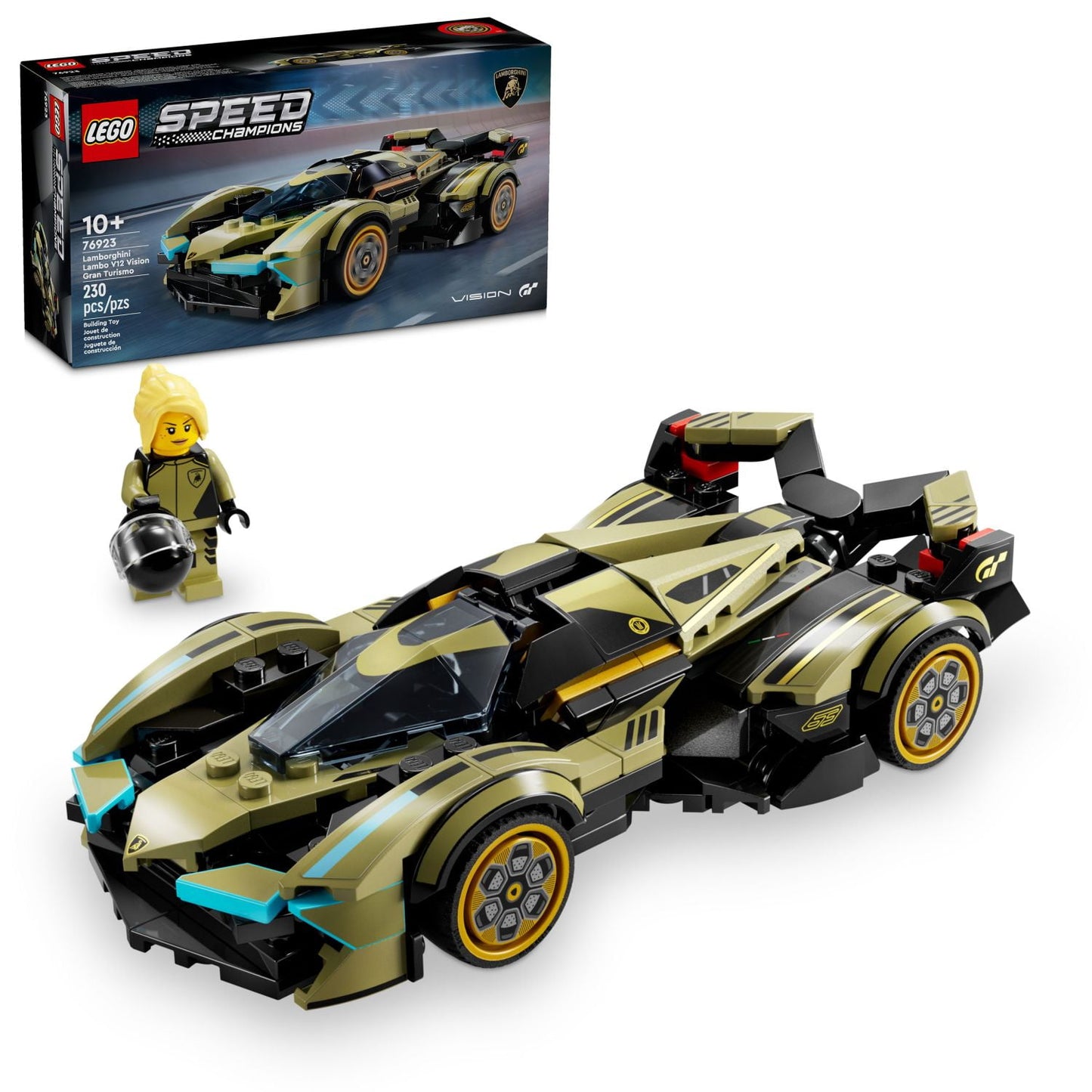 LEGO Speed Champions Lamborghini Lambo V12 Vision GT Super Car, Formula 1 Vehicle Toy, Driving Playset, Buildable Model Set for Kids, Lamborghini Car, Gift for Kids and Gaming Fans, F1 Toy Car, 76923