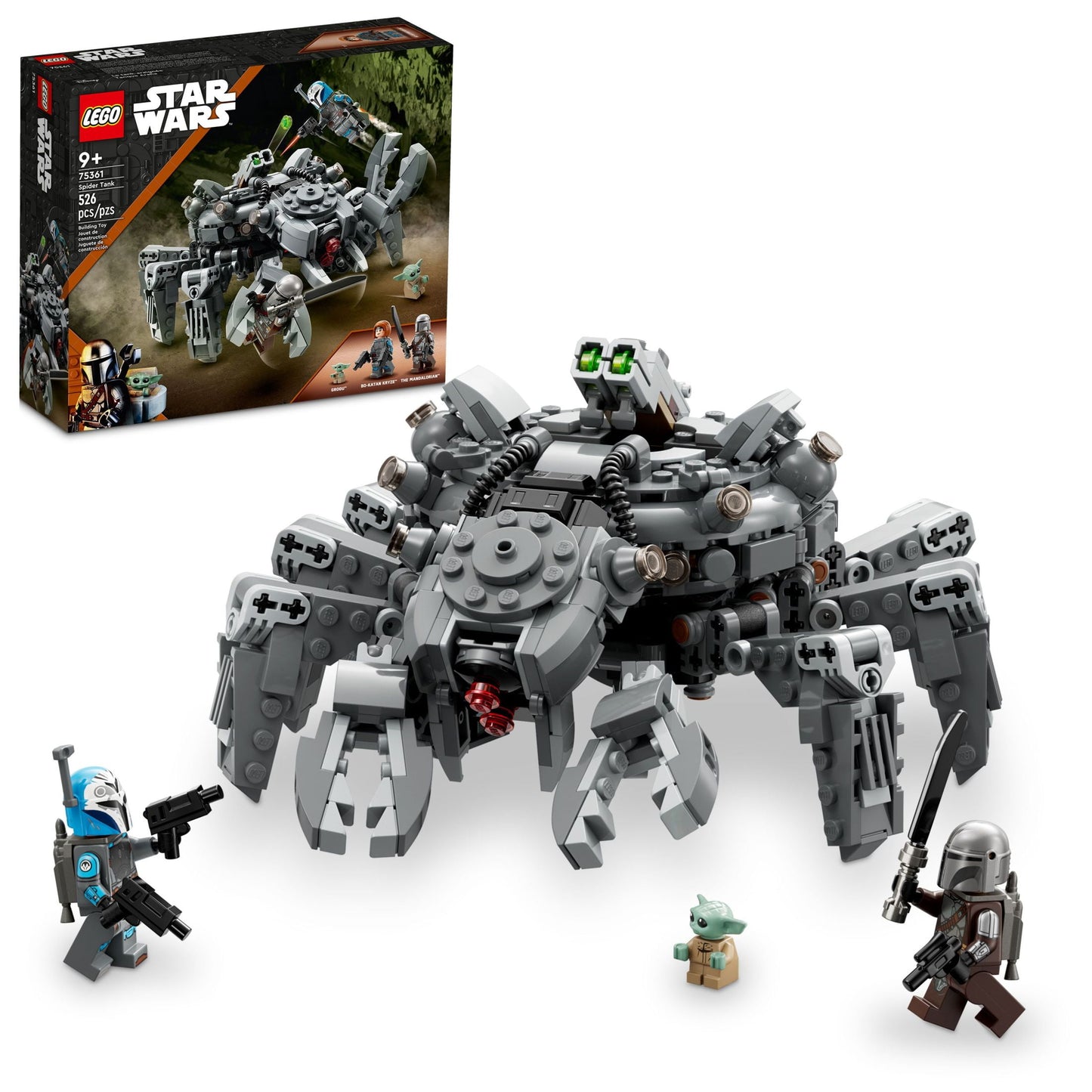 LEGO Star Wars Spider Tank 75361, Building Toy Mech from The Mandalorian Season 3, Includes The Mandalorian with Darksaber, Bo-Katan, and Grogu 'Baby Yoda' Minifigures, Gift Idea for Kids Ages 9+