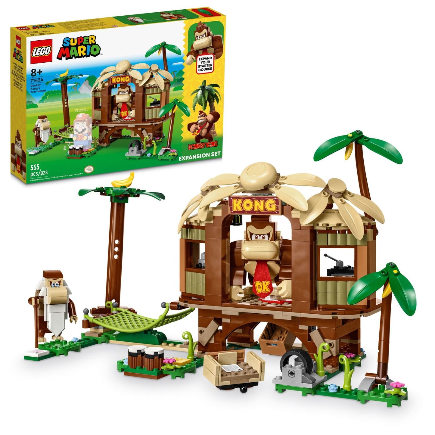 LEGO Super Mario Donkey Kong’s Tree House Expansion Set, Buildable Game with 2 Collectible Super Mario Figures Donkey Kong and Cranky Kong, Fun Birthday Gift for 8-10 Year Old Kids, 71424