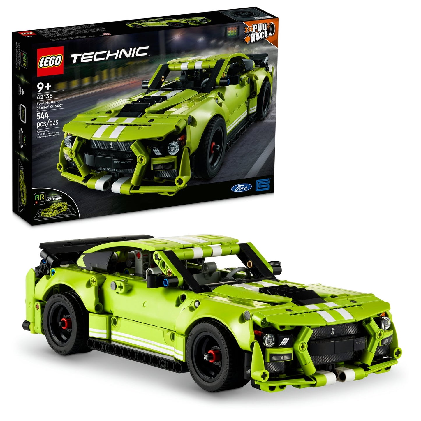 LEGO Technic Ford Mustang Shelby GT500 Building Set, Pull Back Drag Race Toy Car Model Kit, 42138