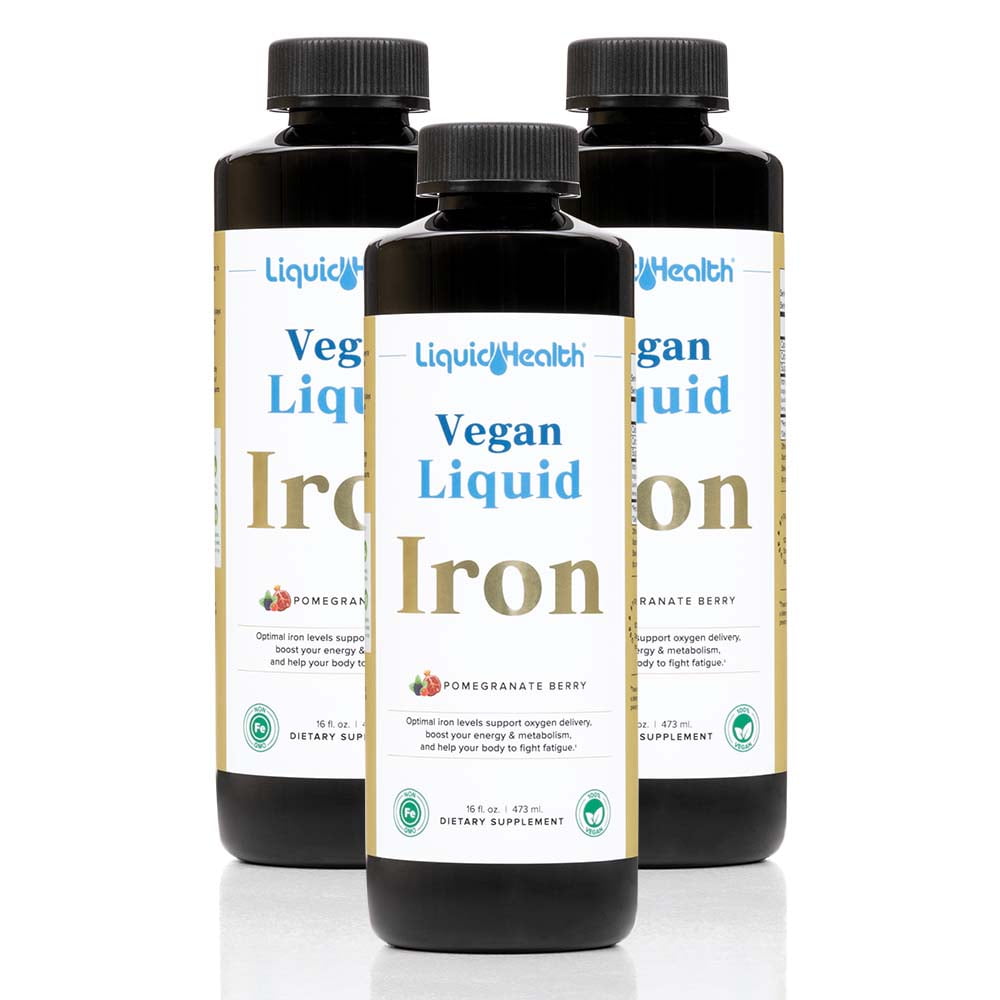 LIQUIDHEALTH Vegan Liquid Iron Supplement with SunActive & Ferrochel Fe - Natural Energy, Immune System & Metabolic Support, Increase Mental Clarity, Prenatal/Postnatal - Non-GMO, Sugar Free (3 Pack)