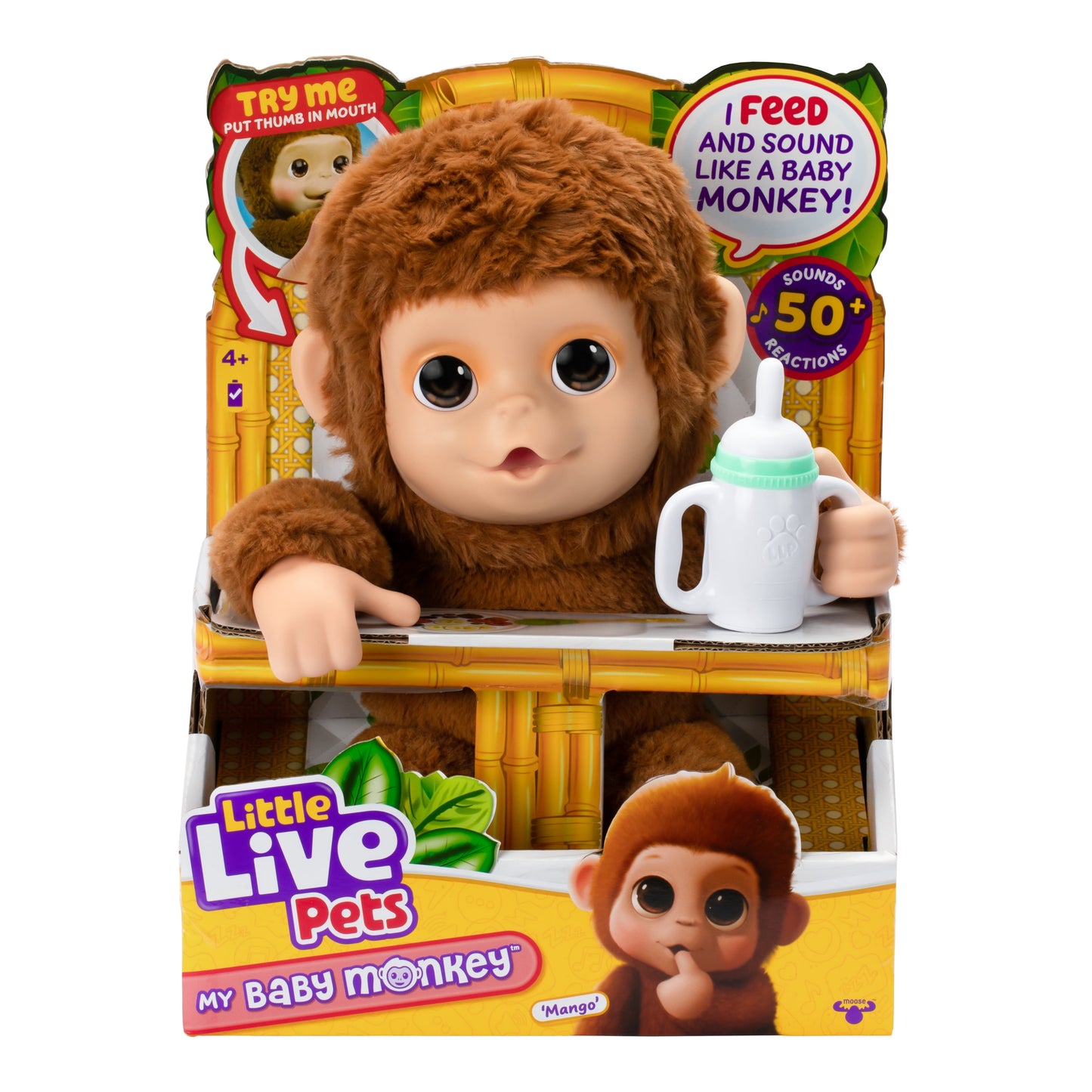 Little Live Pets My Baby Monkey Mango, 50+ Sounds and Reactions, Ages 4+