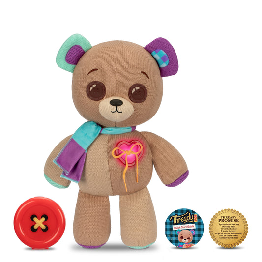 Thready Bear, Interactive 14" Plush Teddy Bear, 70+ Expressions & Reactions, Ages 3+