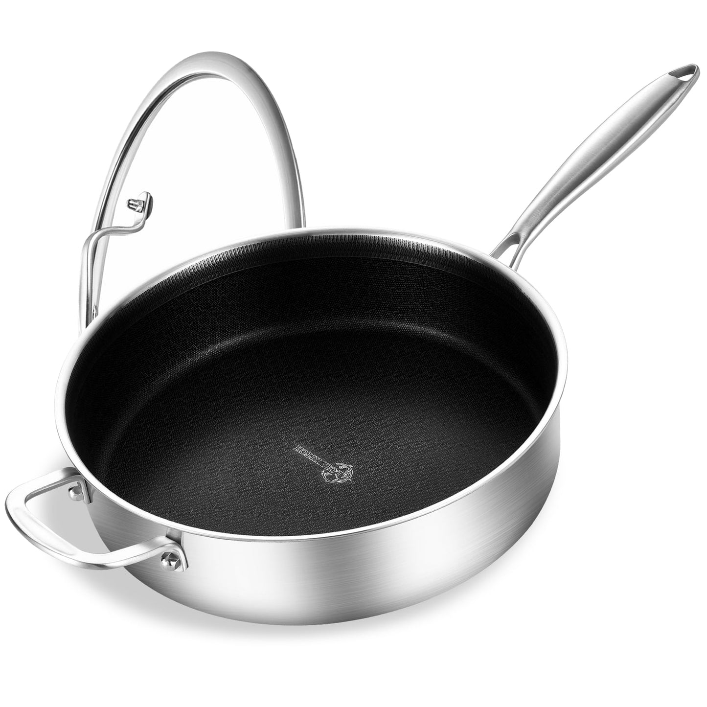 LOLYKITCH 5.5 QT Tri-Ply Stainless Steel Non-stick Sauté Pan with Lid,12 Inch Deep Frying pan,Large Skillet,Jumbo Cooker,Induction Pan,Dishwasher and Oven Safe.(Detachable Handle)