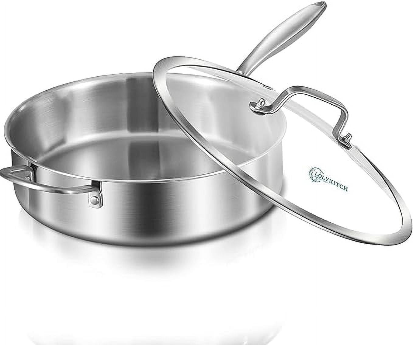 LOLYKITCH Whole Body Tri-Ply Stainless Steel 5.5 QT Saute Pan with lid,12 Inch Deep Frying Pan,Jumbo Cooker,Everyday Pan,Induction Pan,Dishwasher and Oven Safe.(Detachable Handle)