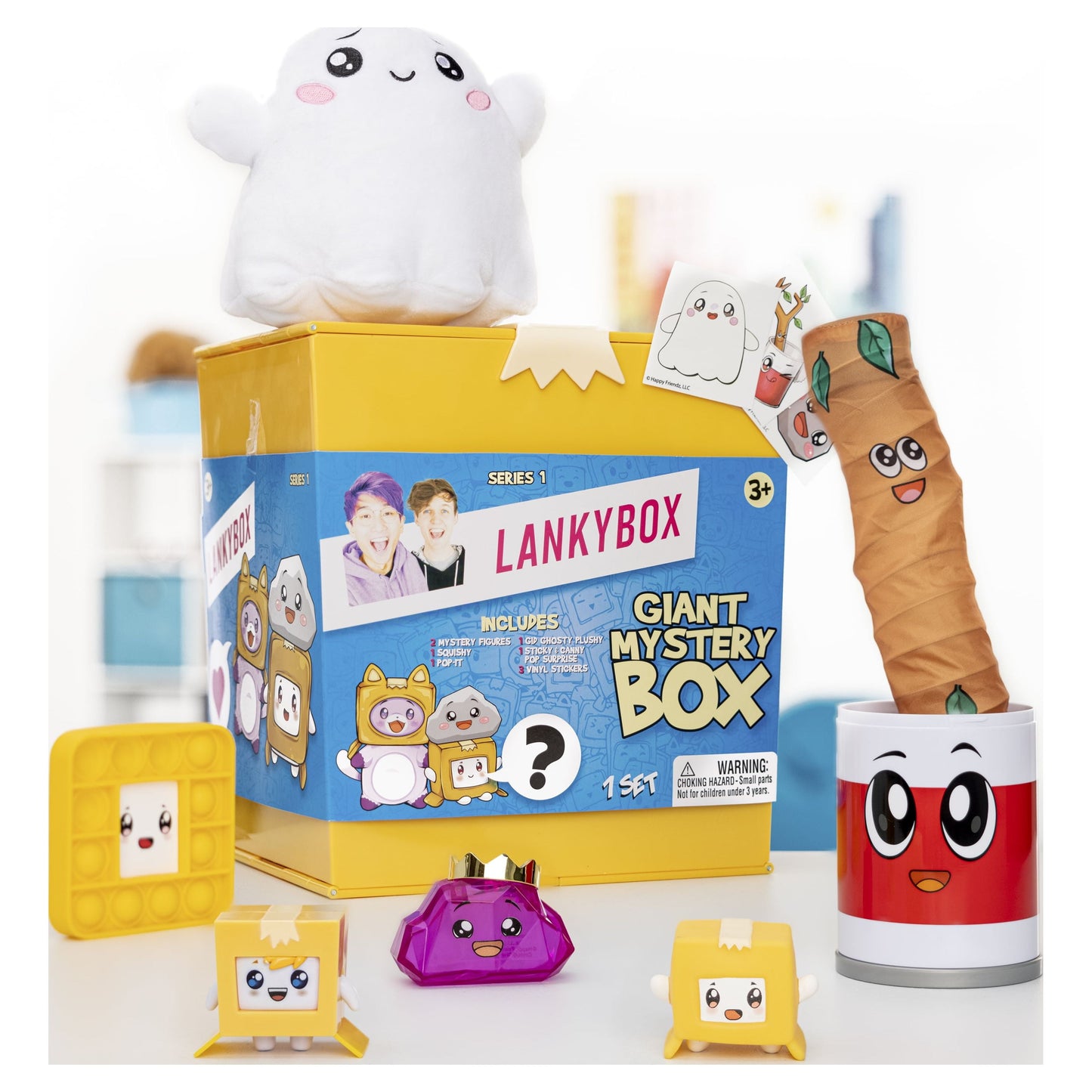 Lankybox Big Boxy Mystery Box, Yellow Surprise Box with Plush, Squish, Role-Play and Much More