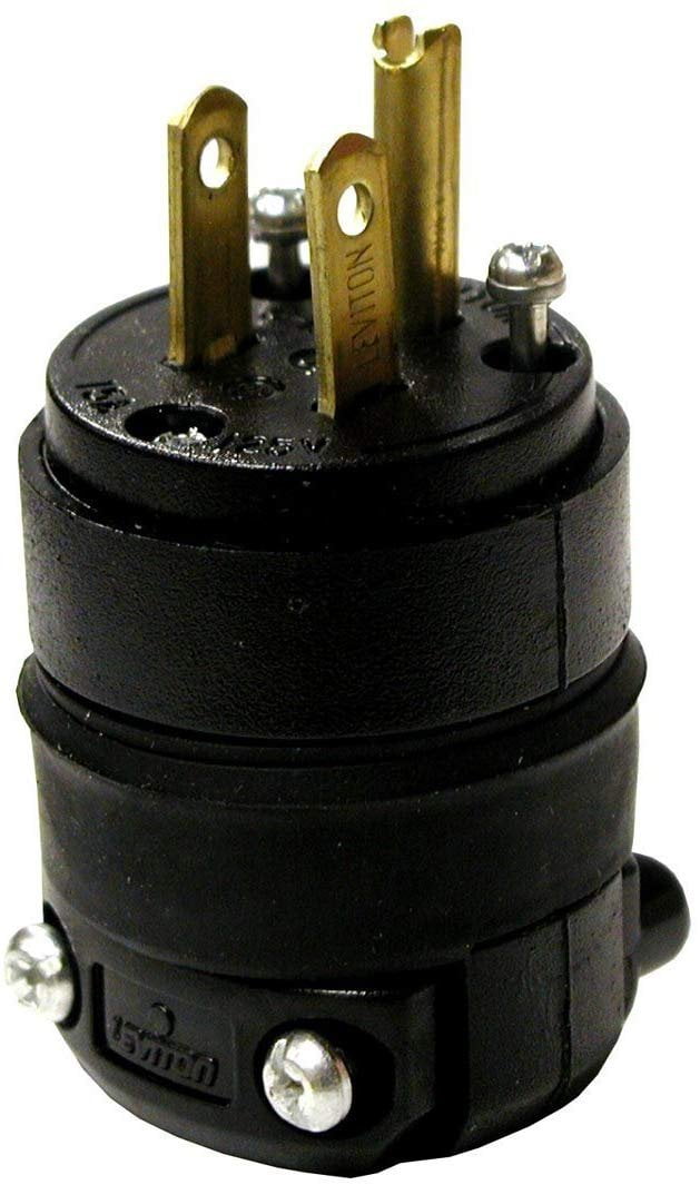 Leviton 515PR 15 Amp Rubber Plug Grounded 125 Volt, 10-Pack, Black, 10 Piece