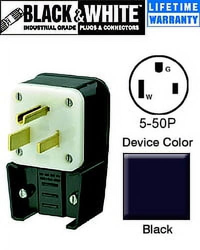 Leviton 9550-P 50-Amp, 125 Volt, Straight Blade, Plug, Industrial Grade, Grounding, Angle, Black